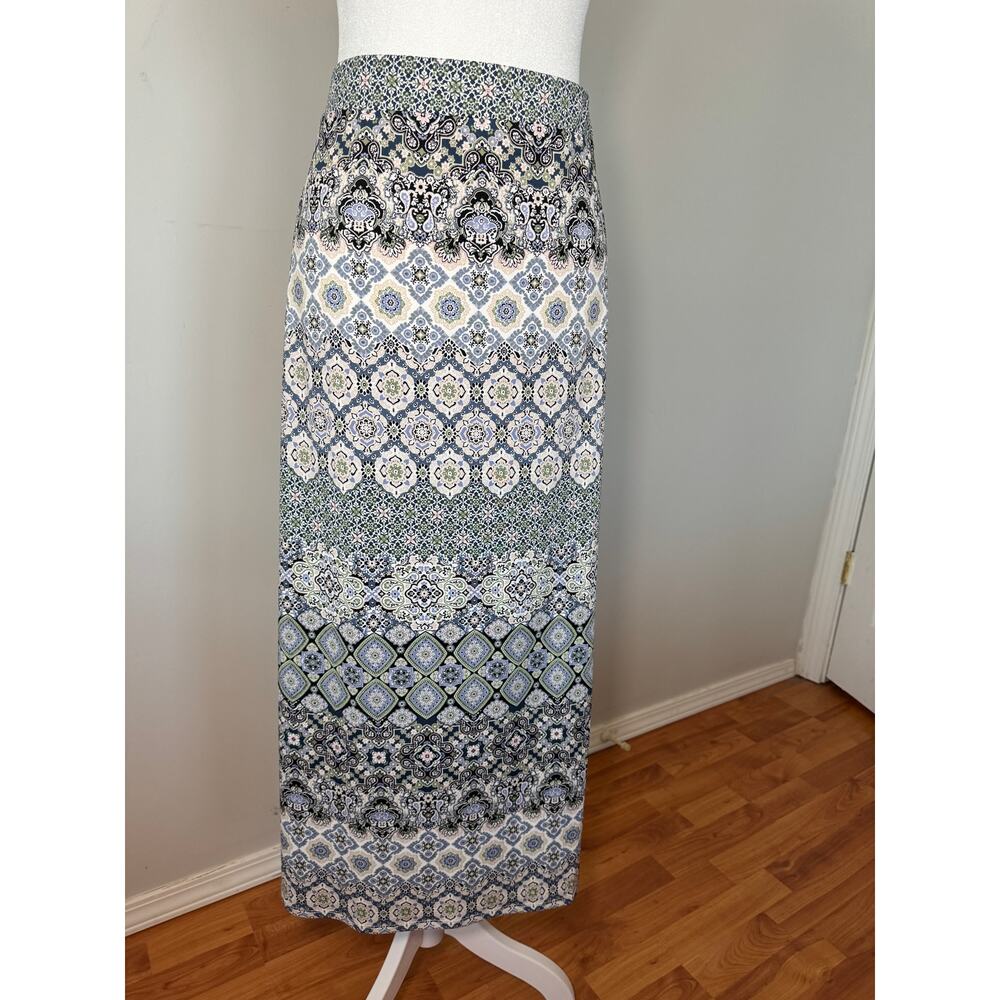 Christopher & Banks Printed Maxi Skirt – Women’s L, Blue Green Medallion